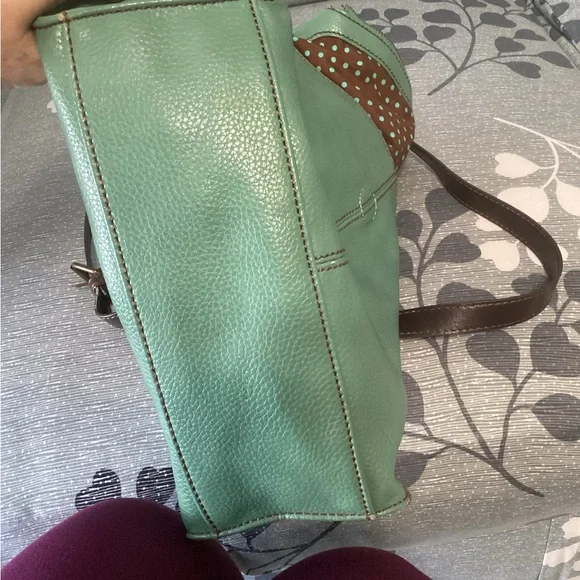 CHALA Teal Faux Leather Crossbody | Whipstitch Detail | Polka Dot Lining 🐾 - Picture 5 of 5